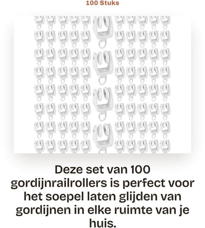 Dailygoods- Gordijnrailrollers 100 Stuks - Duurzame Glijders - Kunststof/Roestvrij Staal - Geluidsarm Ontwerp - Geschikt voor Diverse Gordijnen - Stevige Bevestiging - Gordijnglijders