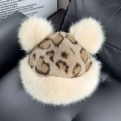 Schattige Pluche Muts met Kleine Berenoren voor Vrouwen in de Winter Veelzijdige Muts die het Gezicht Klein Doet Lijken met Oorbescherming Plus Fluweel Warme Noordoost-Mongoolse Muts S（54-56cm）