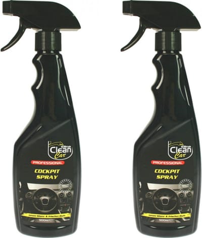 Clean Car Cockpit Spray – 2 x 500 ml met 2 Poetsdoeken - Dashboardreiniger – Kunststof Reiniger – Antistatisch – Auto Interieurverzorging – Voordeelverpakking