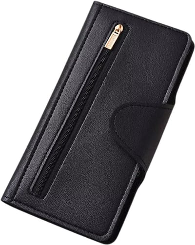 RFID Dames Portemonnee – Ultradunne Lange Portefeuille met Rits en Gesp, Creditcardhouder, Meerdere Kaartvakken, Multifunctionele Modeportemonnee, Luxe Dames Wallet - Zwart