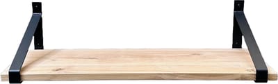 GoudmetHout® Wandplank Industrieel - 40 x 35 cm Muurplank - Eiken Hout - Decoratie Wandrek & Boekenrek - Hangplank Keuken - Wall Shelf + 2 Mat Zwarte Plankdragers van Staal