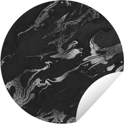 Tuincirkel Marmer - Zwart - Zilver - Luxe - 60x60 cm - Ronde Tuinposter - Buiten