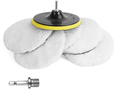 Wollen Polijstpads Set van 5 Stuks, 150 mm Polijstschijven met Boorconnectoren en Hechtdoppen voor M14 Auto Polijstmachine