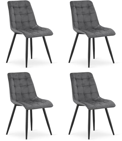 Set van 4 eetkamerstoelen SPLIT - Donkergrijs fluweel - Zwarte metalen poten - Modern design