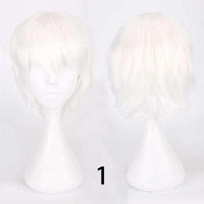 Wolf Cut Met Pony Gehakte Cosplay Feestpruik Voor Mannen Vrouwen Roze Rood Blauw Paars Koreaanse Stijl Mannenpruik Synthetische Korte Pruiken white
