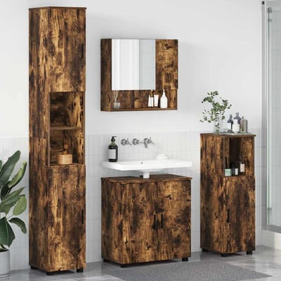 vidaXL - Badkamermeubel - Set - 4 - pcs - Rook - Eiken - Bewerkt - hout - & - Metaal