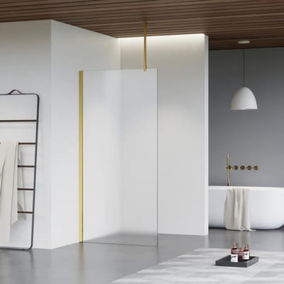 FugaFlow Eccelente Vetro inloopdouche badkamer - 100x200cm - mat glas - plafondarm - geborsteld messing