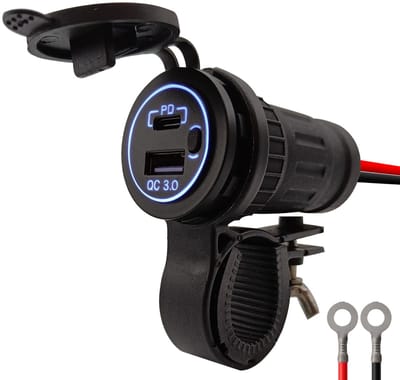 ProRide 12V USB Lader Motor - USB C Aansluiting Motor - 2 Poorten met Schakelaar - QC3.0 - Voor Motor en Motorfiets - Blauw