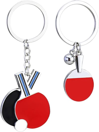 Tafeltennis Sleutelhanger - Sport Accessoire - Tas Decoratie - Zinklegering Materiaal - 8 x 5 cm - Zilverkleurig