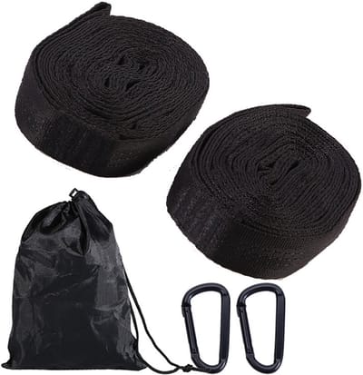 Hangmat riemen - 2 Stuks - 2m - Verstelbare hangmatriemen - Schommelhangriemen - Met karabijnhaak en een opbergtas - Boomschommel riemen - Hangstoel hangmatriemen - Ophang accessoires - Voor kamperen, tuin, buiten, reizen - Zwart