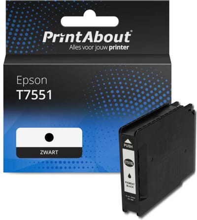 PrintAbout huismerk Inktcartridge T7551 Zwart Geschikt voor Epson