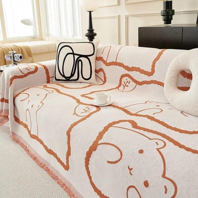 Bankkussen met kwastjeshoes doek handdoek antislip stofdicht geïntegreerd antislip cartoon schattige beer comfortabel huisartikel 180x130cm1pcs