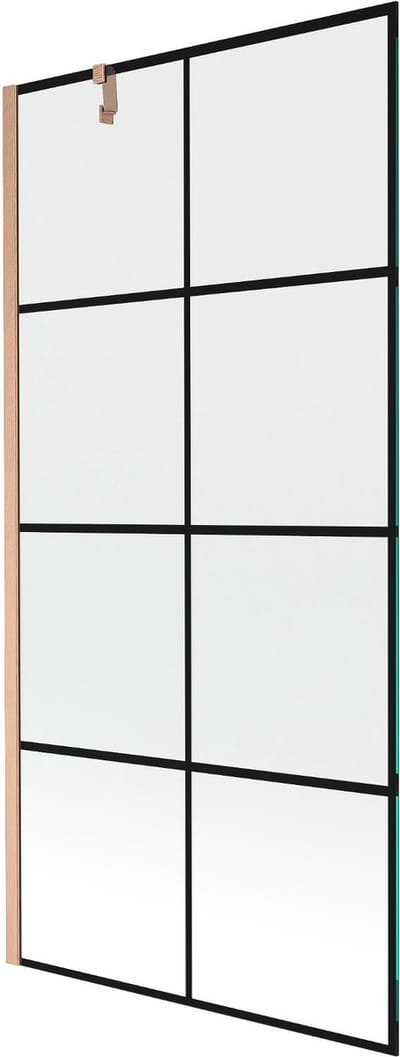 Mexen Next 1-delige badwand 90 x 150 , zwart raster, geborsteld koper - 895-090-000-00-77-65