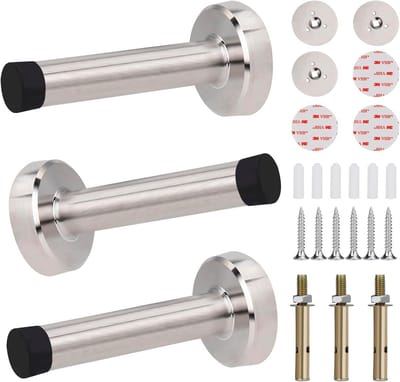 Deurstopper Set - Wandmontage Deurbuffer - Muren Beschermen - Roestvrij Staal - 9.5 cm Hoog - Zilver