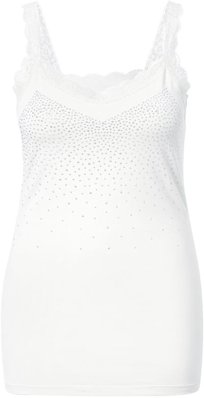MIAMODA - Dames - Top mouwloze slim fit glittersteentjes kant - Vanille - Maat 46