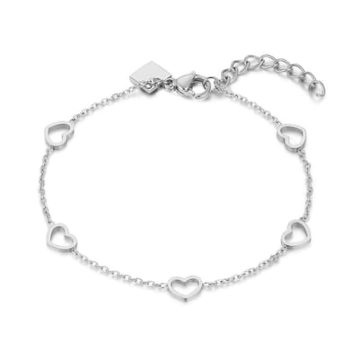 Twice As Nice Armband in edelstaal, 5 hartjes Zilverkleurig 16cm+3cm