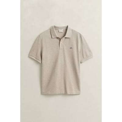 Gant Polo Fine Shield Short Sleeve Piqué Uni Oat Melange / male