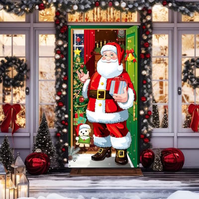 Kerst Deurbekleding - Decoratie Kerstman - Voordeurbekleding - Kerst Hangende Banner Achtergrond - voor Kerstmis Kerstvakantie - Winter Huis Binnen - Buiten - Decoratie Benodigdheden - Rood en Groen - 90*180 cm