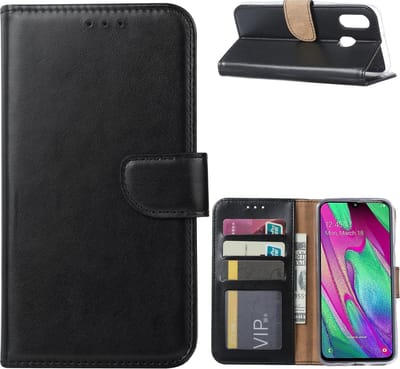 LuxeBass Hoesje geschikt voor Samsung Galaxy A40 - Bookcase Zwart - portemonee hoesje - telefoonhoes - gsm hoes - telefoonhoesjes