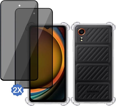 TechNow Hoesje + 2x Privé Screenprotector geschikt voor Samsung Galaxy Xcover 7 Hoesje Screenprotector - Privacy Tempered Glass - Case Transparant
