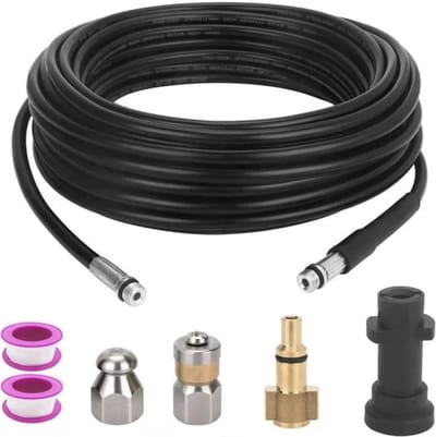 Rioolslang - Slang Reiniging Set - Buisreinigingsset - Gootreiniger slang - hogedrukreinigers Slang - 10M - 2 adapters - voor het reinigen van auto's, motorfietsen, vloeren enz.