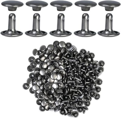 100 sets dubbele kap klinknagels 9 mm, roestvrijstalen holle klinknagels voor leer, metalen klinknagels voor tassen, schoenen en doe-het-zelf handwerk