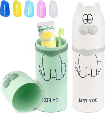 Reis tandborstelhouder, praktische tandborstelcup en doos voor kinderen, 2-delige set, ideaal voor reizen en kamperen, kunststof en draagbaar