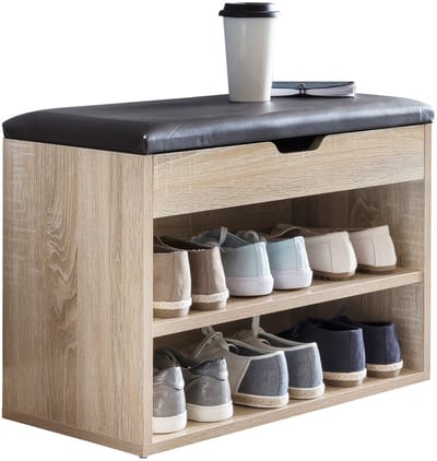 Halbankje met opbergruimte (1x lade) - Schoenenbank (60 cm x 30 cm x 44 cm) - Mangohout met Staal Massief - Industrieel Bankje - Halbankje - Venterbank Decoratie - Halbankje Hal - Bankje Hout - Houten Bankje Decoratie - Entree Meubilair