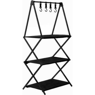 Support de rangement pliable portable à 3 niveaux pour camping en plein air en alliage d'aluminium avec 4 crochets 3 Tier black