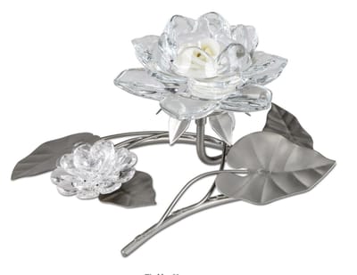 Waxinelicht houder bloem - glas en metaal - zilver en blank 22 cm handgemaakt