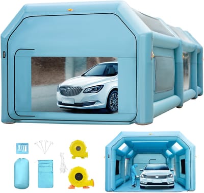 VEVOR Opblaasbare Spuitcabine Blauw Werktent 8x4x3M Lakcabine van 210d Oxford-Stof en Pvc met Inflatieventilator en Ventilatieventilator voor Het Schilderen van Auto'S, Kamperen In De Buitenlucht, Enz