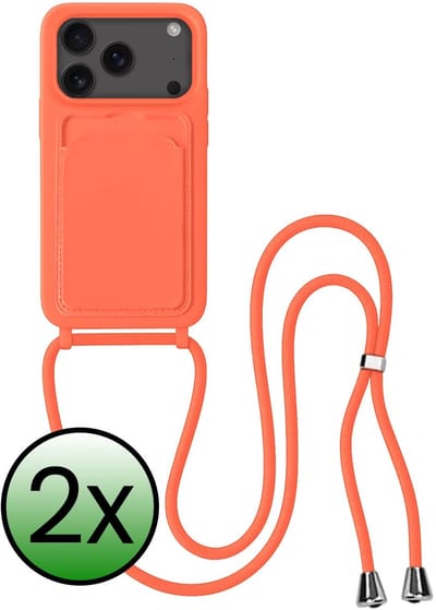 Hoes Geschikt voor iPhone 17 Pro / 18 Pro Hoesje Pas Houder Case Hoes Met Koord - Hoesje Geschikt voor iPhone 17 Pro / 18 Pro Hoes Met Telefoonkoord Pasjeshouder Cover - Papaya - 2 Stuks