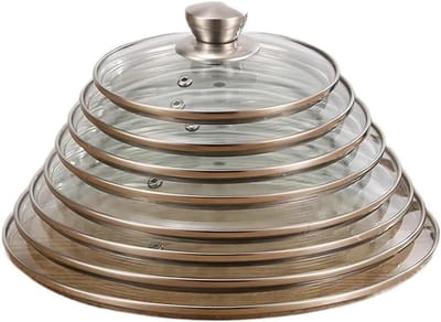 Potdeksel, deksel van gehard glas, pannendeksel met roestvrijstalen rand, lekvrij, onbreekbaar, rond, glazen deksel voor veelzijdige kookpannen thuis (16 cm)