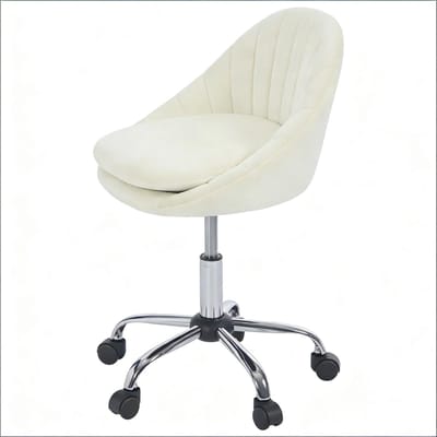 Beige velvet bureaustoel - Ergonomische make-up stoel voor thuiskantoor - In hoogte verstelbaar - Fluwelen zitting met metalen onderstel - Beige