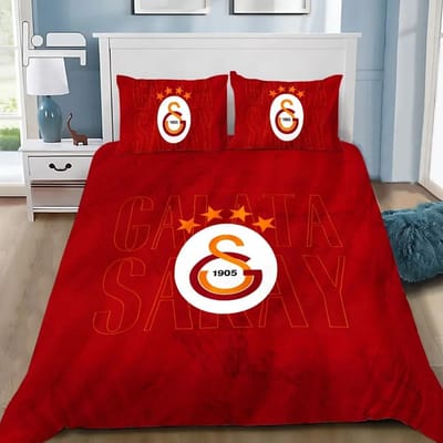 Ensemble de literie Galatasaray imprimé en 3D, Housse de couette et taies d'oreiller avec logo de club de football pour adulte, fille, garçon, cadeau, cadeau d'anniversaire 100x135cm white