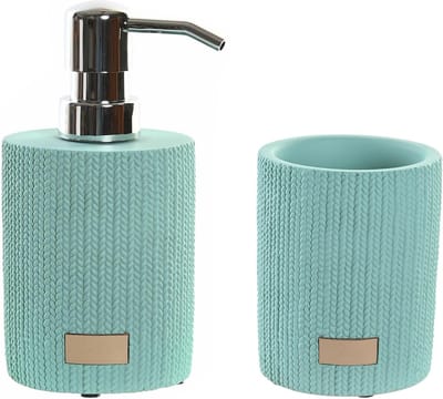 Items badkamer accessoires set drinkbeker/zeeppompje 300ml - mintgroen