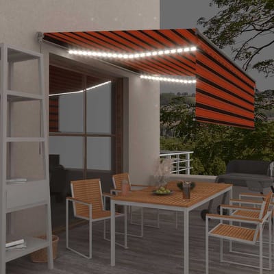 vidaXL - Luifel - handmatig - uittrekbaar - rolgordijn - LED - 4,5x3m - oranje - bruin