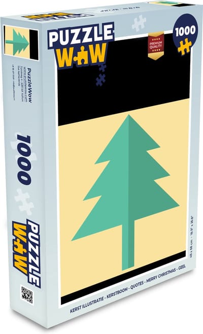 Puzzel Kerst - Illustratie - Kerstboom - Quotes - Merry Christmas - Geel - Legpuzzel - Puzzel 1000 stukjes volwassenen - Kerst - Cadeau - Kerstcadeau voor mannen, vrouwen en kinderen