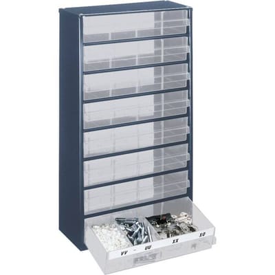 raaco 1208-03 Ladekast (l x b x h) 306 x 150 x 552 mm Aantal vakken: 8 Variabele onderverdeling Piece Inhoud 1 stuk(s)