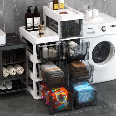 Badkameropbergkast - Smalle Kast - Ruimte Besparen - Waterdicht Ontwerp - 4 Tier - Bruin