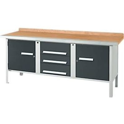 Schäfer Shop Select Kastenwerkbank PWi 200-4, beuken multiplexplaat, met stalen rand, tot 750 kg, B 2000 x D 700 x H 840 mm, antraciet/lichtgrijs
