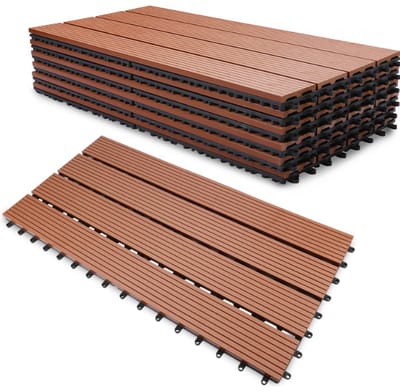 Terrastegels 60x30cm 6 stuks 1m² WPC Tegels Balkon Terras of Vlonder Snelle Montage Vlondertegel Tuintegels Terrasplanken Balkon vloer Kliktegels Buiten tegels Geelbruin