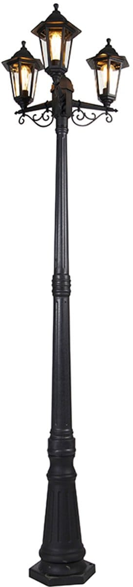 QAZQA new haven - Klassieke Lantaarn - 3 lichts - H 2165 mm - Zwart - Buitenverlichting