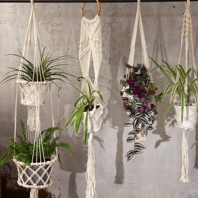 Macramé Plantenhanger Dubbel - 120 cm - 100% Katoen - Handgemaakt - Hangende Plantenhouder - Boho Stijl