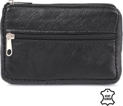 Bagwise®  Sleuteltasje - mini Portemonnee -Sleutelring - Pasjeshouder - Sleutelhoes - 11cm x 8cm - Echt Leer - Zwart