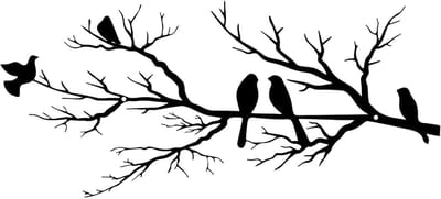 Muurdecoratie met metalen vogels en silhouetten voor woonkamer, unieke wandversiering met takken en kunstzinnige elementen