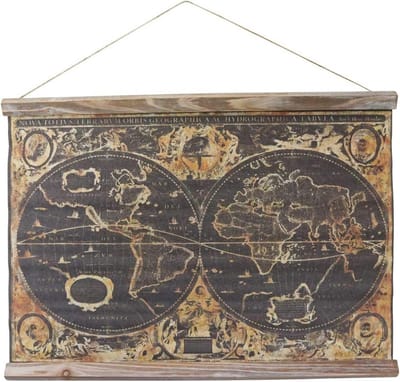 Historische Wereldkaart Canvas met Houten Staven Wanddecoratie
