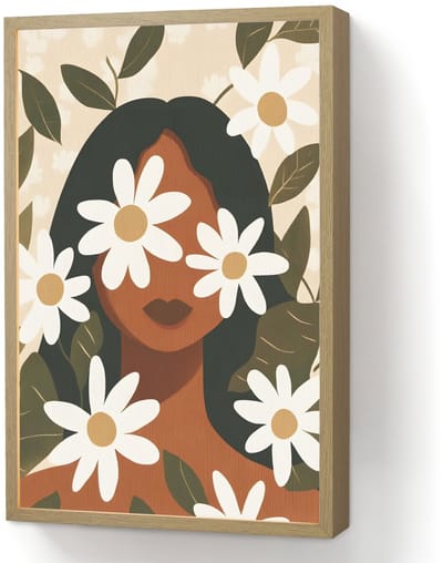 Wandlamp 40x60 cm - Oplaadbaar - Illustratie - Vrouw - Madeliefjes - Wit - Wandlampen binnen woonkamer - Slaapkamer lamp - Decoratieve nachtlamp - Vloerlamp draadloos