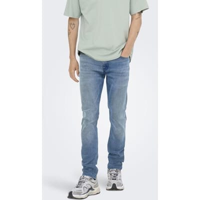 Only & Sons blauwe heren jeans   Loom   Stonewash wassing   Slim Fit   5-Pocket zakken   Knoop- en ritssluiting   Duurzaam   Regular waist Blauw 32/32