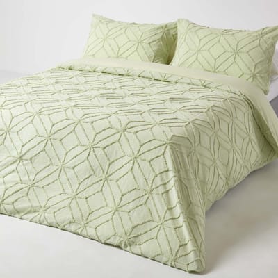 Homescapes percal beddengoed 135 x 200 cm groen van 100% katoen, getuft met ruitmotief